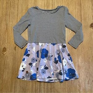 Tea Collection Striped and Floral Kids Long Sleeve Dress
